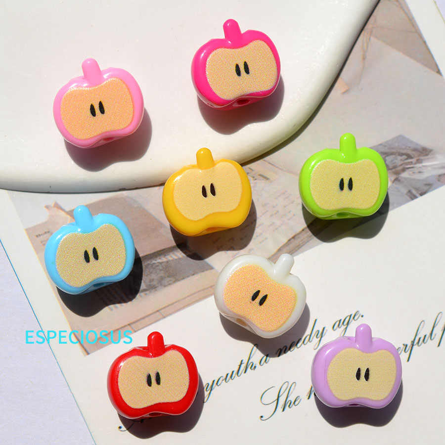 彩色亚克力立体苹果印花珠子隔珠