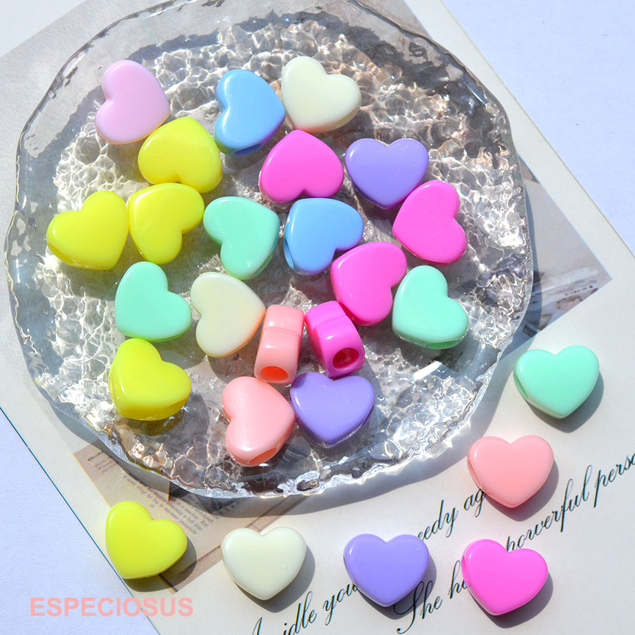 马卡龙彩色亚克力大孔心形装饰珠