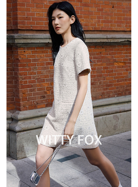 WITTYFOX轻奢限量意大利进口小花手工钉珠亮片宽松短袖A字连衣裙