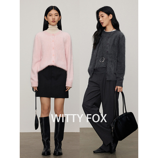 WITTYFOX柔肤之享100%山羊绒JI简水洗拉毛百搭针织开衫 毛衣外套女