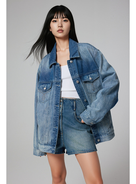 WITTYFOX土耳其进口复古石磨水洗手工喷马骝时髦廓形牛仔夹克外套