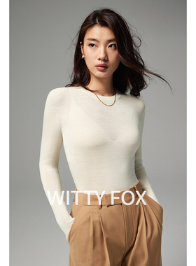 WITTYFOX德国扬子120S羊毛18针圆领针织打底衫长袖内搭毛衣