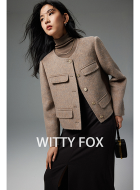 WITTYFOX口碑返场经典小香风真丝羊毛双面毛呢大衣女通勤短款外套