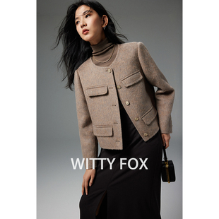 WITTYFOX口碑返场经典 外套 小香风真丝羊毛双面毛呢大衣女通勤短款