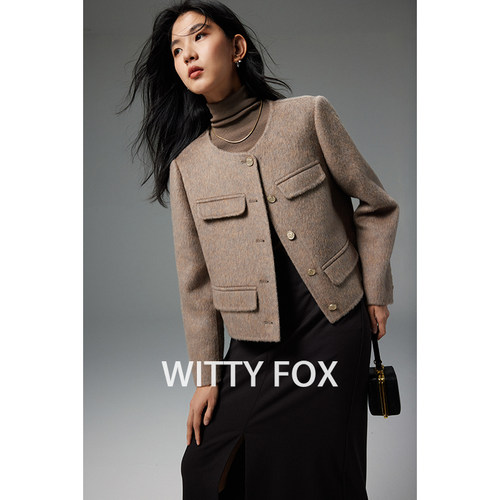 WITTYFOX短款香风羊毛双面呢大衣