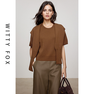 WITTYFOX时髦知识分子经典 T恤大披肩2件套 M1U风100%羊毛针织短袖