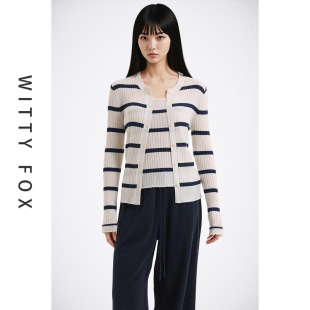 WITTYFOX羊毛真丝针织开衫条纹吊带二件套2025新款春秋装女装上衣