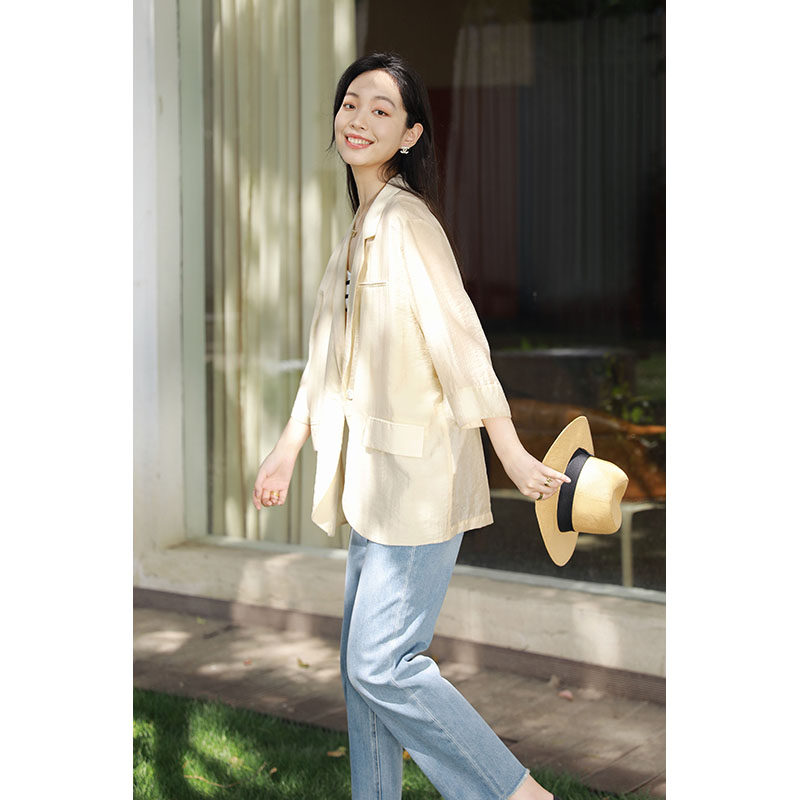 特价 时髦通勤薄款天丝西装女夏季短袖通勤空调衫廓形防晒外套