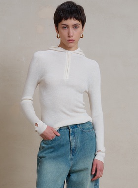 WITTYFOX羊毛连帽半拉链针织衫女修身长袖极简风高级感上衣打底衫