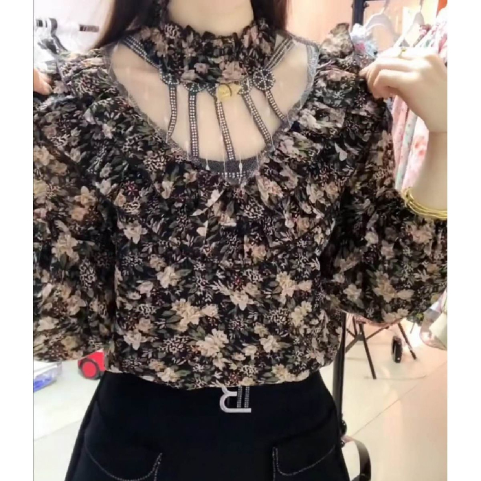 2021 spring and summer new top women's fashion Floral Chiffon shirt women's long sleeve loose women's foreign style bottom coat