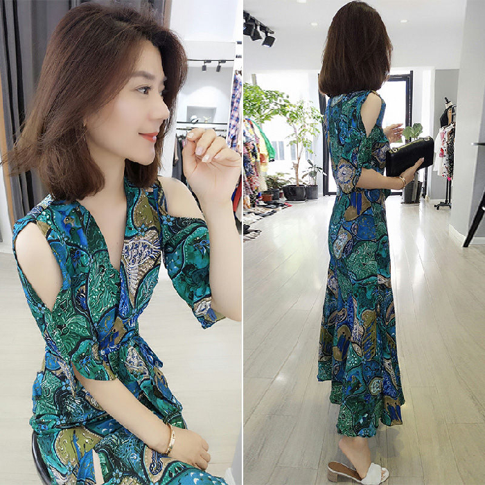 Summer women's 2021 new European Korean fashion style floral dress off shoulder dress