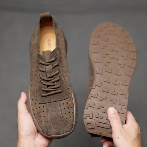 夏季镂空透气真皮男鞋