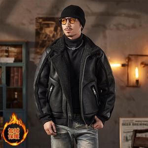 皮毛一体外套男双面穿秋冬季加厚羊羔绒翻领复古pu衣8830 P195，男装夹克，星座615（原A358-1）