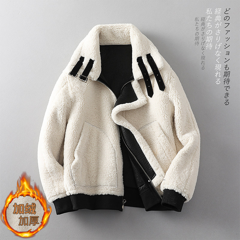 皮毛一体外套男双面穿秋冬季加厚羊羔绒翻领复古pu衣8830P195,女装短外套,星座615（原A358-1）