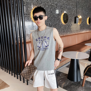 夏季薄款无袖T恤潮流男汗背心潮牌外穿坎肩纯棉百搭宽松T008 P25图片