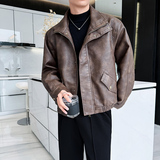 秋冬季新款男士店主风痞帅皮衣百搭帅气外套7911常规P165加绒175，男装皮衣，星座615（原A358-1）