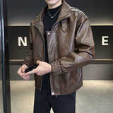 2025秋季男士店主风防风pu皮衣外套宽松上衣8118P118加绒128，男装皮衣，星座615（原A358-1）