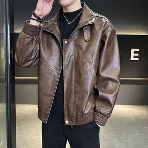 2025秋季男士店主风防风pu皮衣外套宽松上衣 8118 P118加绒128，男装皮衣，星座615（原A358-1）