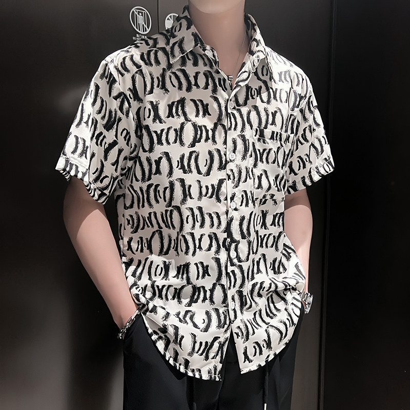 2025新款社会小伙男士时尚潮流百搭短袖衬衫8820-1P38,男装T恤,星座615（原A358-1）