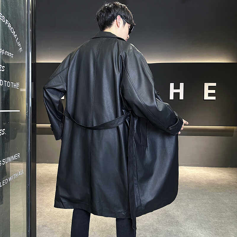 木木2025秋冬男士长款休闲皮风衣保暖防水pu翻领皮衣7711p288,男装风衣,星座615（原A358-1）