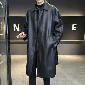 木木 2025秋冬男士长款休闲皮风衣保暖防水pu翻领皮衣7711 p288,男装风衣,星座615（原A358-1）