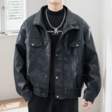 机车皮衣外套男青年冬季新款韩版修身加绒立领皮夹克7702P128.138，男装夹克，星座615（原A358-1）