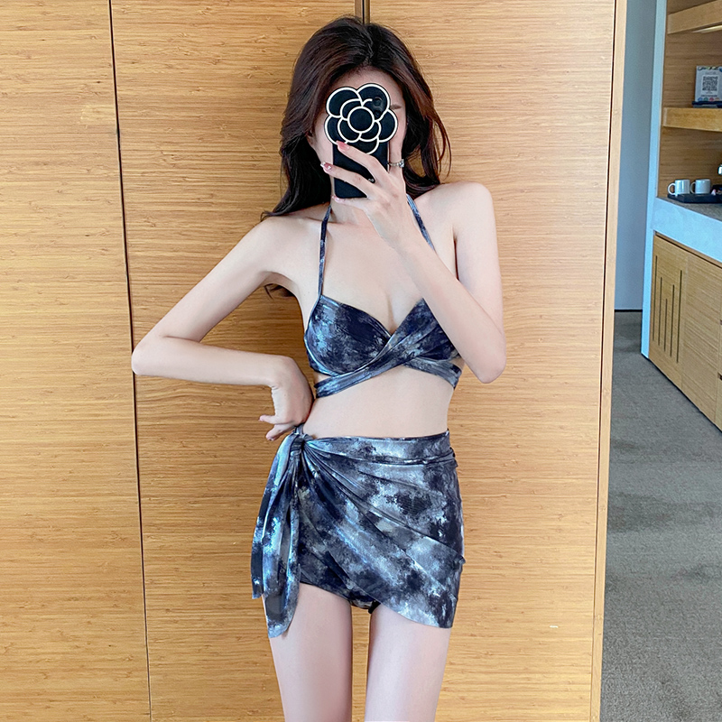 扎染比基尼三件套小胸聚拢性感网红纯欲遮肚显瘦2025新款泳衣女夏