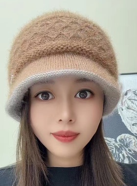 中老年人帽子女冬季新款妈妈毛线帽老人奶奶婆婆冬天加绒保暖棉帽