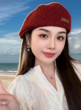 显脸小前进帽女2025新款反戴黑色贝雷帽女款2025新款秋冬季八角帽