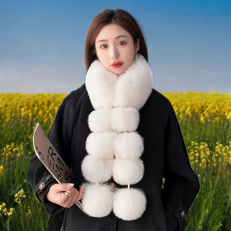 新款仿狐狸毛围巾女冬季加厚双面毛绒百搭简约气质护颈仿皮草围巾