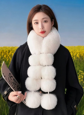 新款仿狐狸毛围巾女冬季加厚双面毛绒百搭简约气质护颈仿皮草围巾
