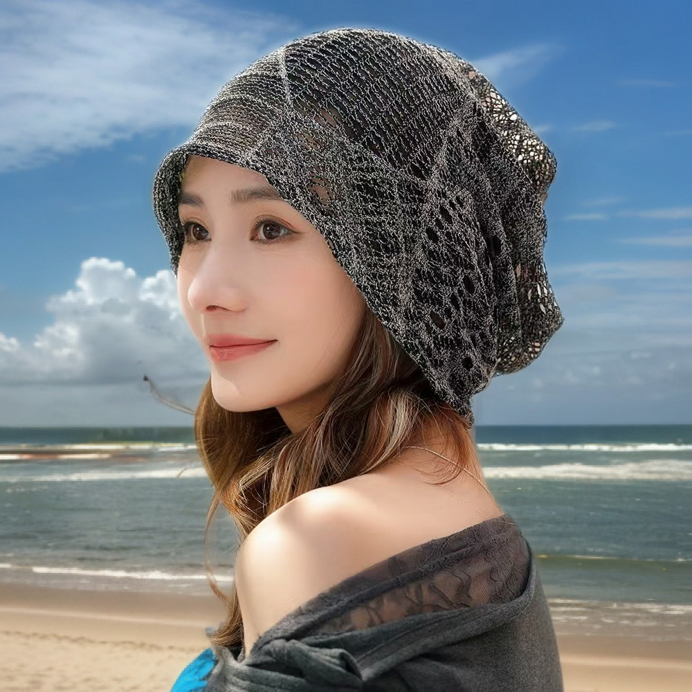 复古网眼堆堆帽女春夏个性时尚暗黑风镂空透气显脸小宽松套头帽潮