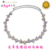 2020新款 百搭配裙子女士腰饰 腰带 肚皮舞彩钻腰链 皮革底镶钻时尚