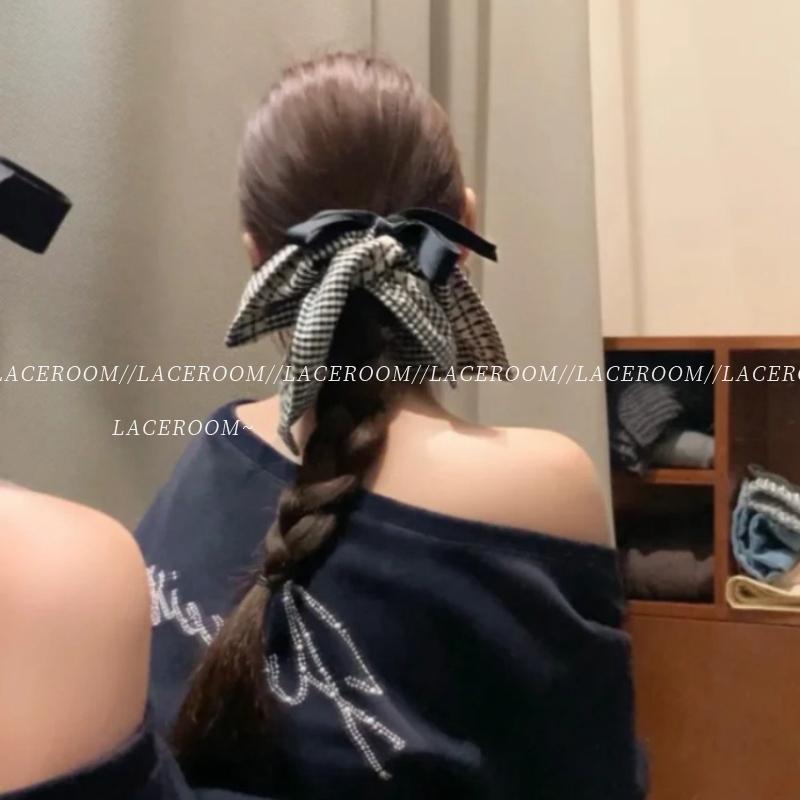 复古蝴蝶结方巾大肠发圈头饰发绳女日系小众高级感百搭低马尾发圈