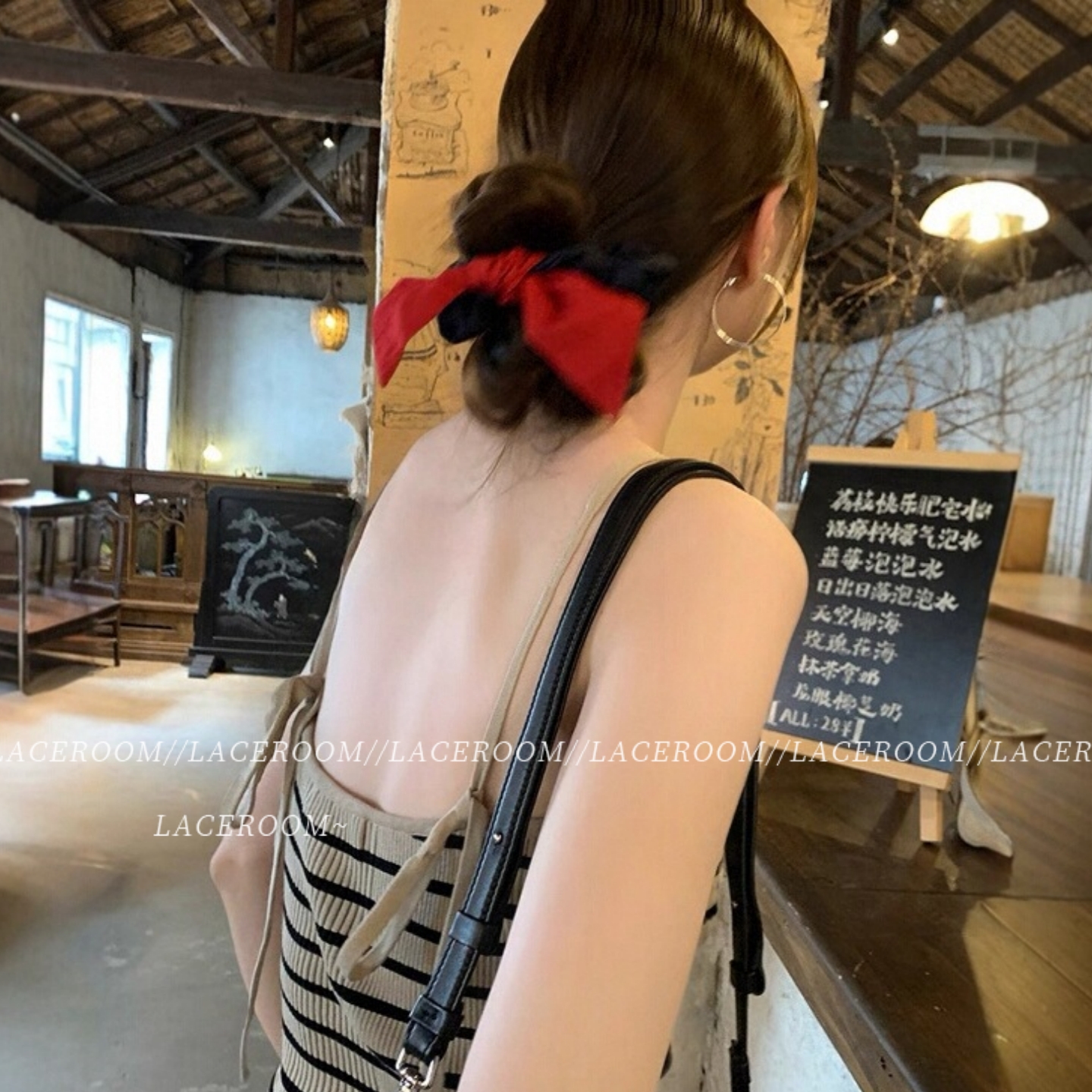 热烈红蝴蝶结牛仔发圈女2025新款高级感扎低马尾丸子头绳百搭头饰