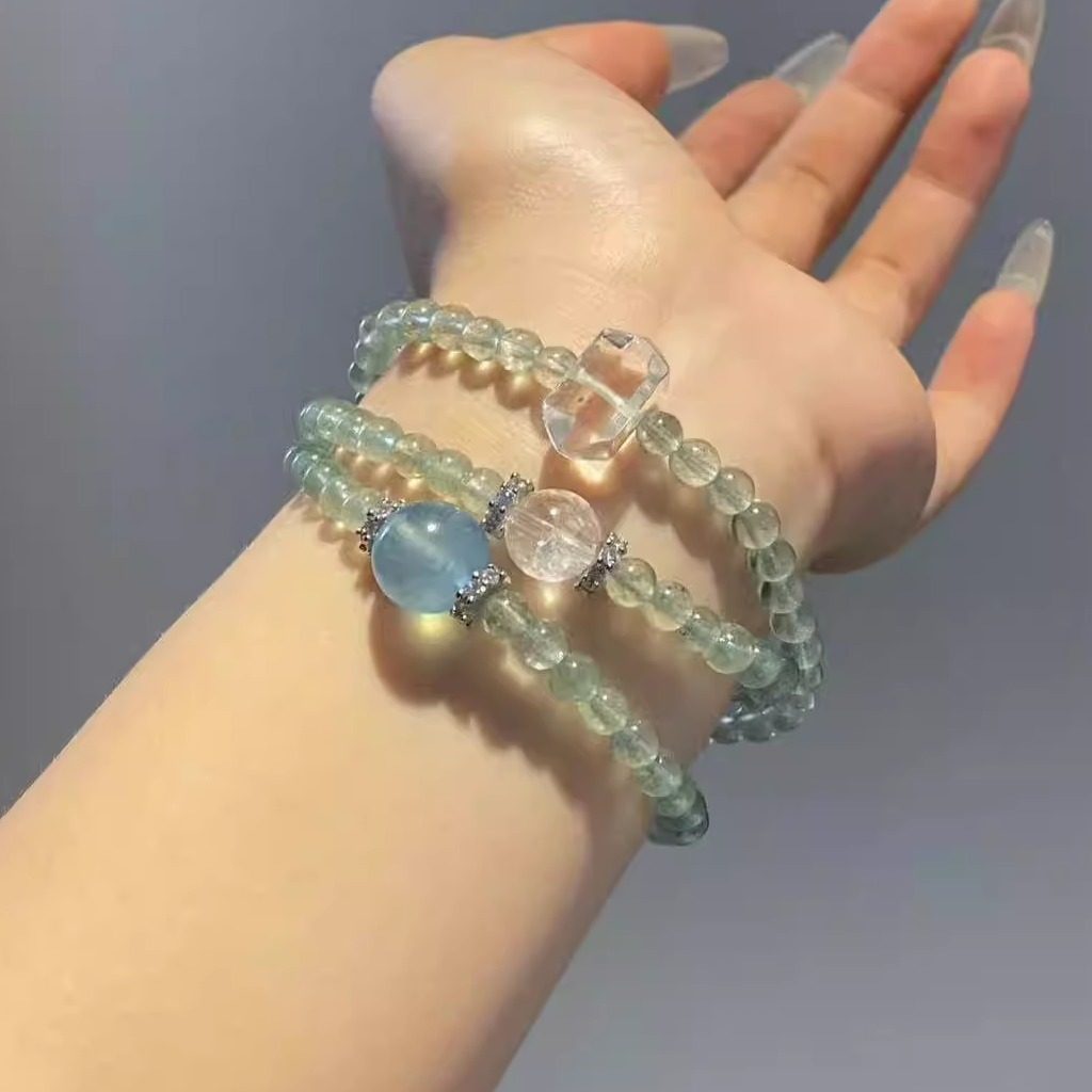 【清梦】设计款绿草莓晶三圈手串多圈手链海蓝宝白阿塞白水双尖,饰品/流行首饰/时尚饰品新,手饰/手串,淘宝优惠券,粉丝福利购,淘宝优惠卷