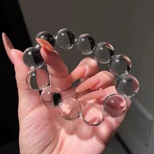 牛鼻孔天然净体白水晶手串手链高净透大灯泡单戴叠戴超美泡泡珠