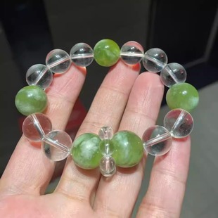 礼物 天然青提奶盖岫玉白水晶手串手链送男女情侣款 阳光玫瑰