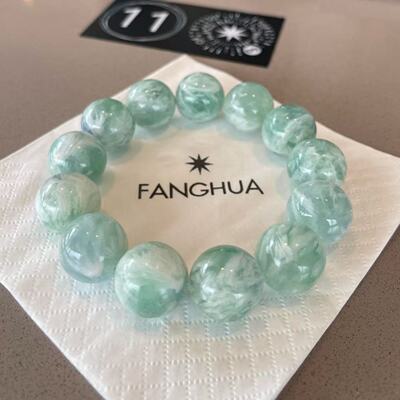 超美天然羽毛萤石时尚小清新羽毛薄荷曼波绿手串小众饰品手链