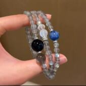 清冷优雅灰月光三圈手串高级感蓝晶石蓝虎眼灰月光银月光多圈手链