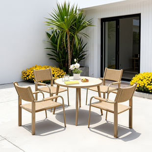 户外庭院桌椅露天休闲藤椅花园别墅露台室外编藤商用餐桌椅子组合