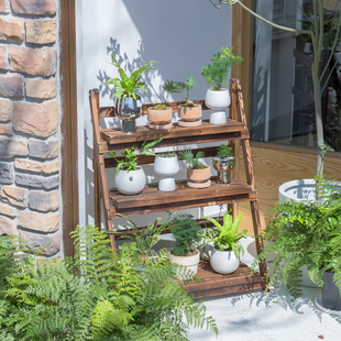 户外防腐木阶梯花架靠墙置物架阳台客厅落地式折叠植物花盆摆放架
