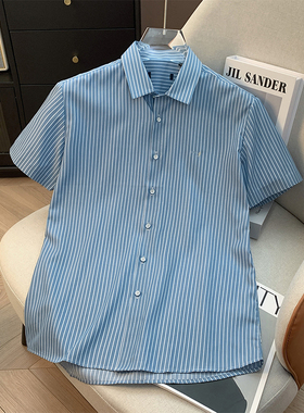 H标、余单！少量现货！6%桑蚕丝 夏季男士短袖衬衫条纹冰凉短衬衣
