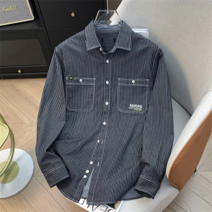 余单 衬衫 少量现货 黑灰条纹厚款 外套百搭简约长衬衣 73棉 H家