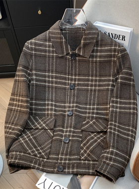 雅家、余单！少量现货！22.7羊毛咖啡色翻领短款双面呢男士大衣男