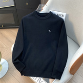 余单 少量现货 黑色圆领包芯纱长袖 H家 针织衫 简约绣标毛衣男