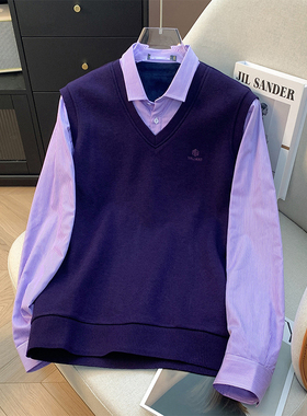 H标、余单！少量现货！ 商务双领保暖针织衫胸前字母刺绣加绒毛衣