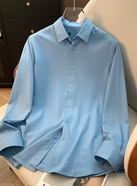 H标、余单！少量现货！ 商务时尚长袖休闲衬衫男舒适纯色方领衬衣