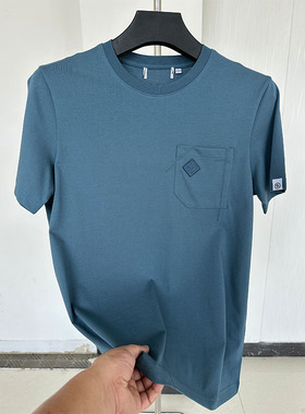 H家、余单！少量现货！简约百搭蓝色圆领短袖T恤夏季舒适透气上衣