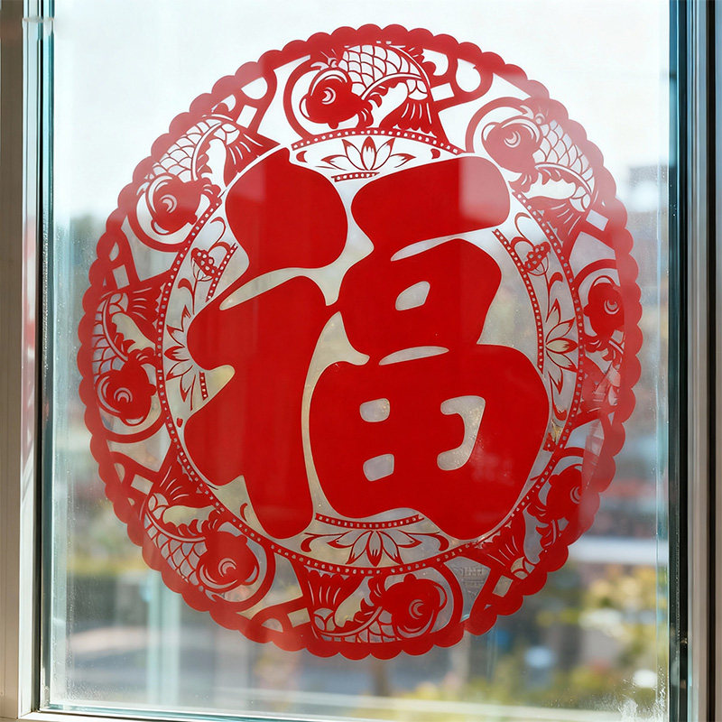 2027新款福字窗贴百福乔迁新年福字新中式窗花店铺橱窗玻璃静电贴